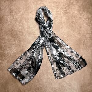 Vintage 90s Black & White Geometric Print Satin Scarf Rectangle Y2K McBling Euro